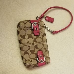 Coach Signature Brown Pink Wristlet